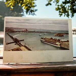 Harbor at Superior WI Postcard Great Lakes Ship Aerial View c1910
